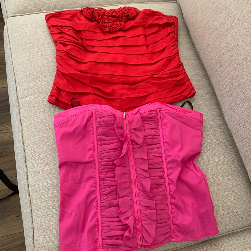 Bebe Bustiers-Red and Pink Strapless Tops